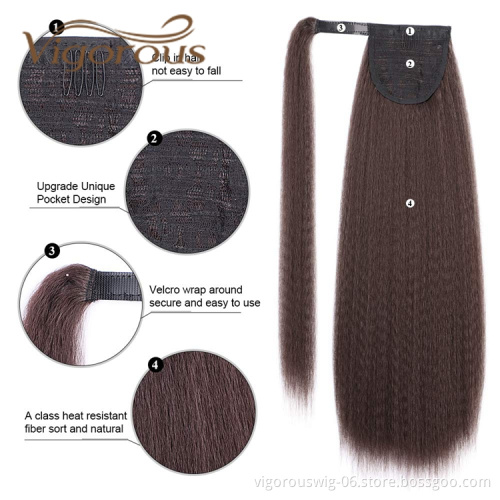 Vigorous Long Yaki Straight Wrap Around Clip In Ponytail Hair Extension Heat Resistant Synthetic Pony Tail Hair PIECE